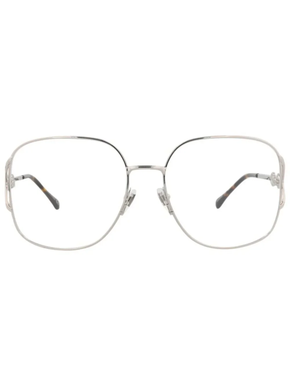 New Gucci Women's Eyeglasses Square Rectangle Metal Frame Silver Silver